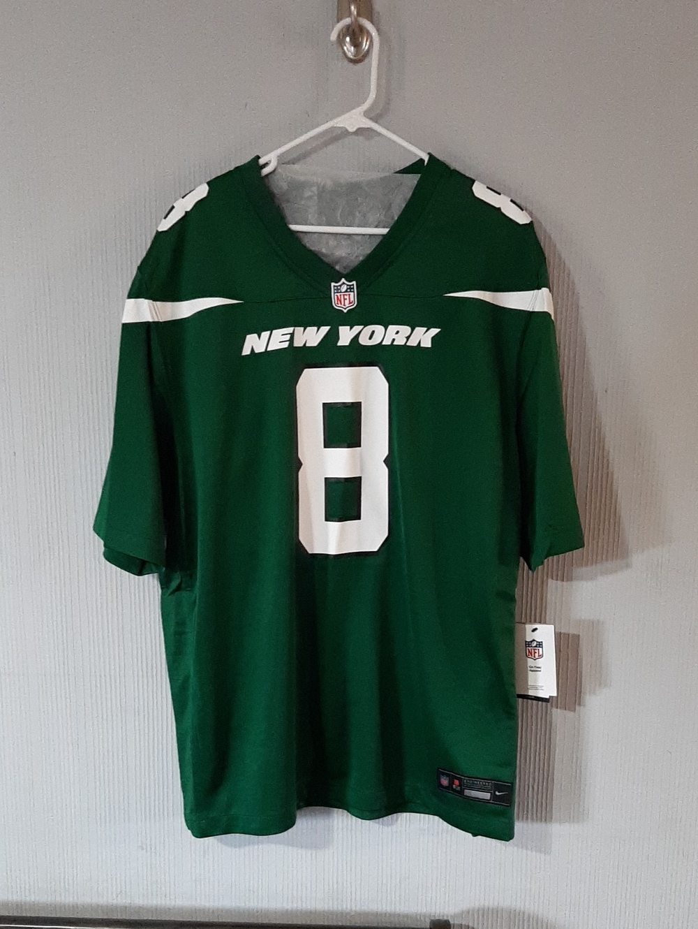 NFL New York Jets Green Nike Jersey with White Number 8 Rodgers